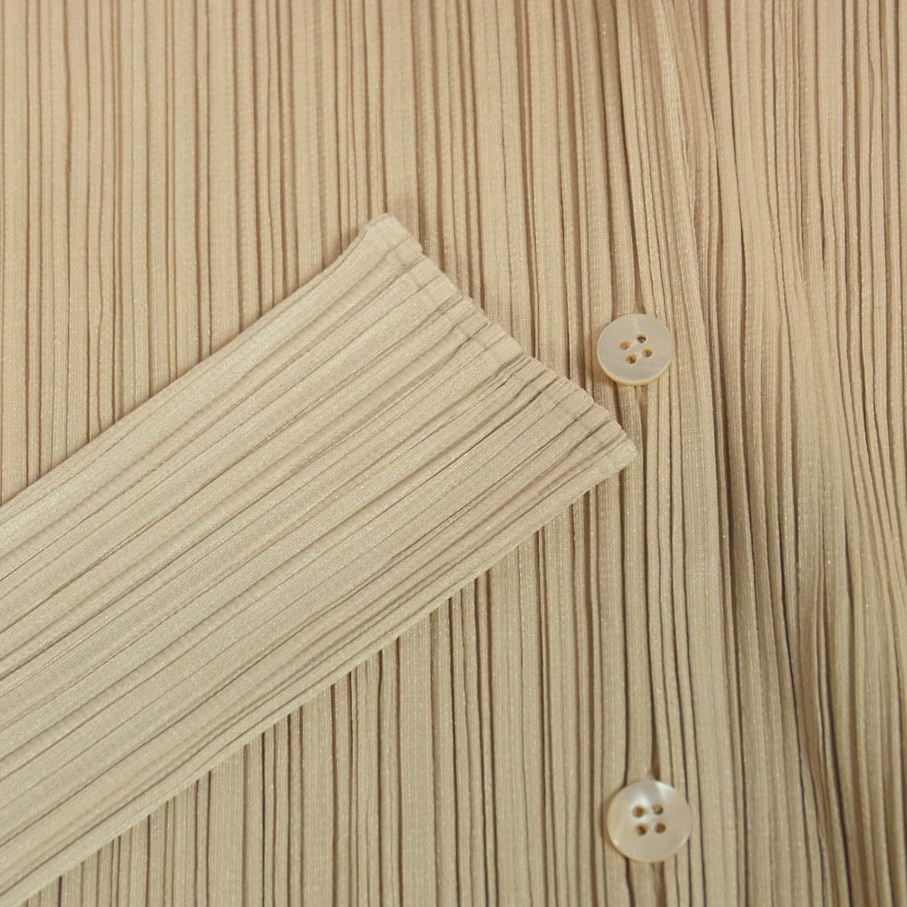 PLEATS PLEASE プリーツプリーズ イッセイミヤケ 00AW PP04-JK624 プリーツ 長袖 オープンカラー 開襟 シャツ ブラウス ベージュ系 3【中古】