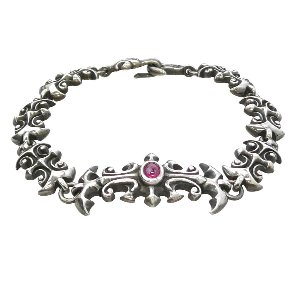 William Walles ウィリアムウォレス ストーン リンク ブレスレット シルバー系 レッド系【中古】