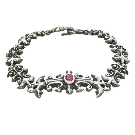 William Walles ウィリアムウォレス ストーン リンク ブレスレット シルバー系 レッド系【中古】