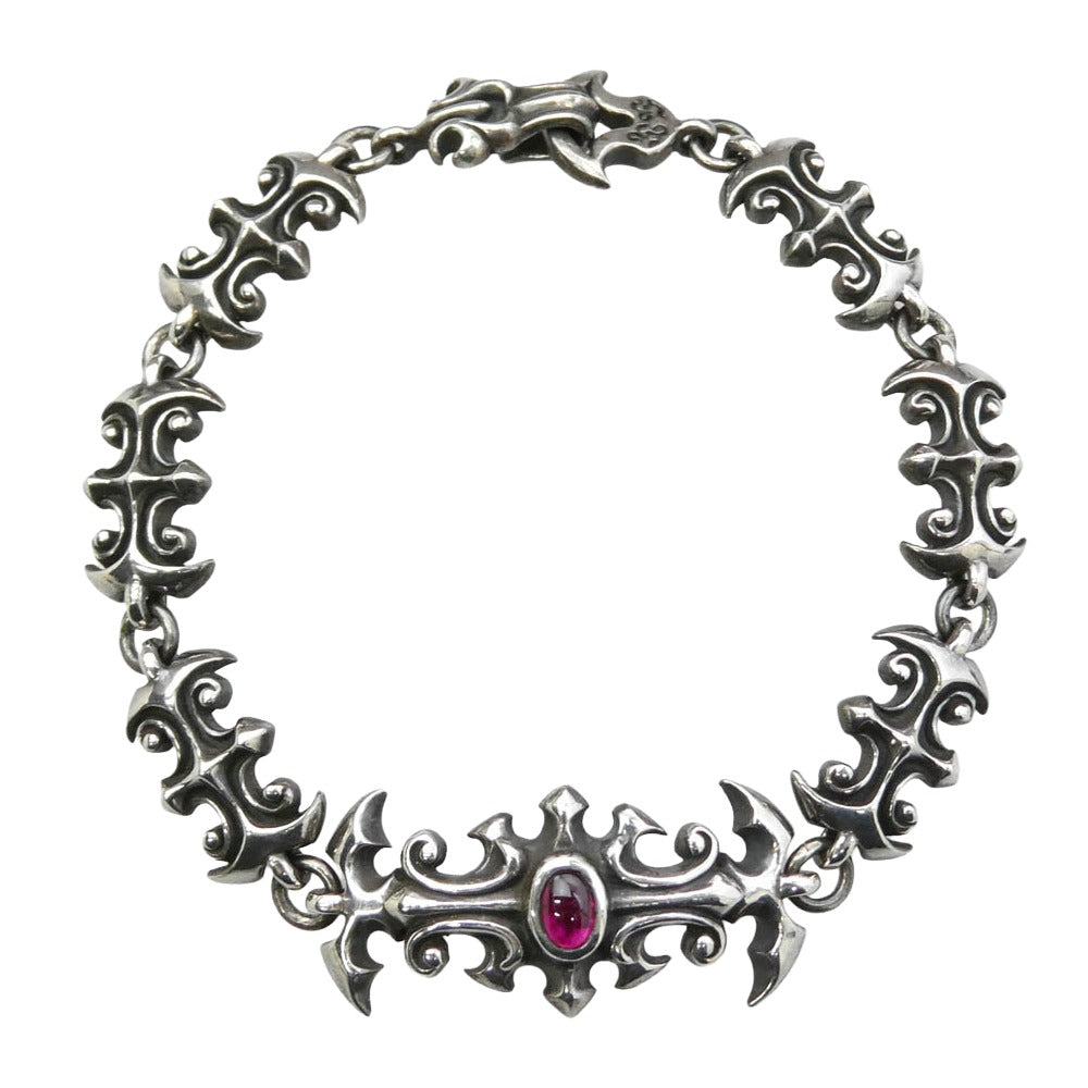 William Walles ウィリアムウォレス ストーン リンク ブレスレット シルバー系 レッド系【中古】