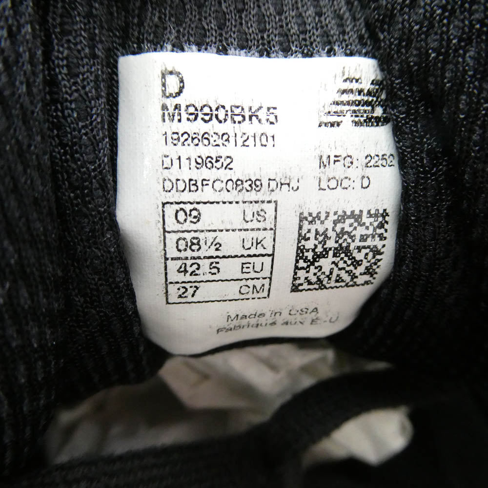 NEW BALANCE ニューバランス M990BK5 MADE IN USA 990 V5 Black ブラック スエード メッシュ スニーカー ブラック系 27cm【中古】