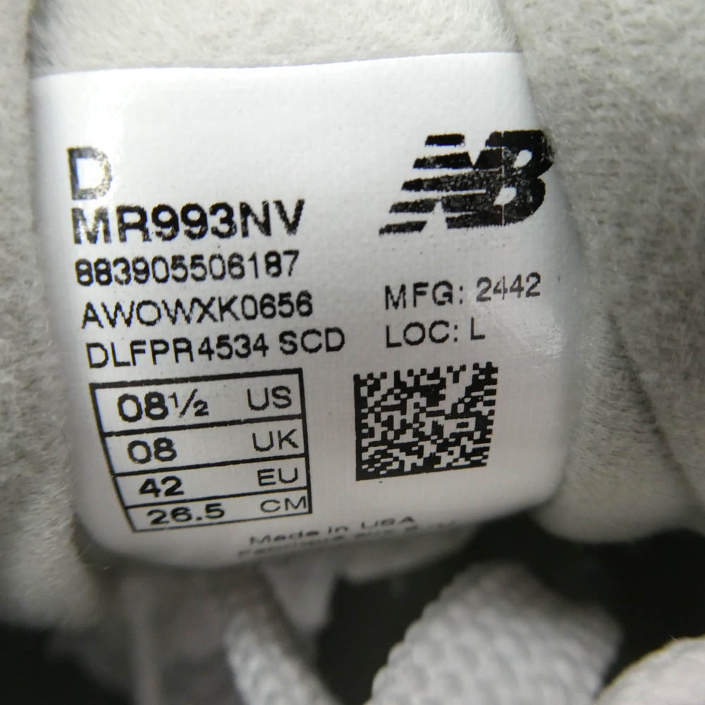 NEW BALANCE ニューバランス MR993NV MADE IN USA 993 Navy ネイビー スエード メッシュ スニーカー ブラック系 26.5cm【中古】
