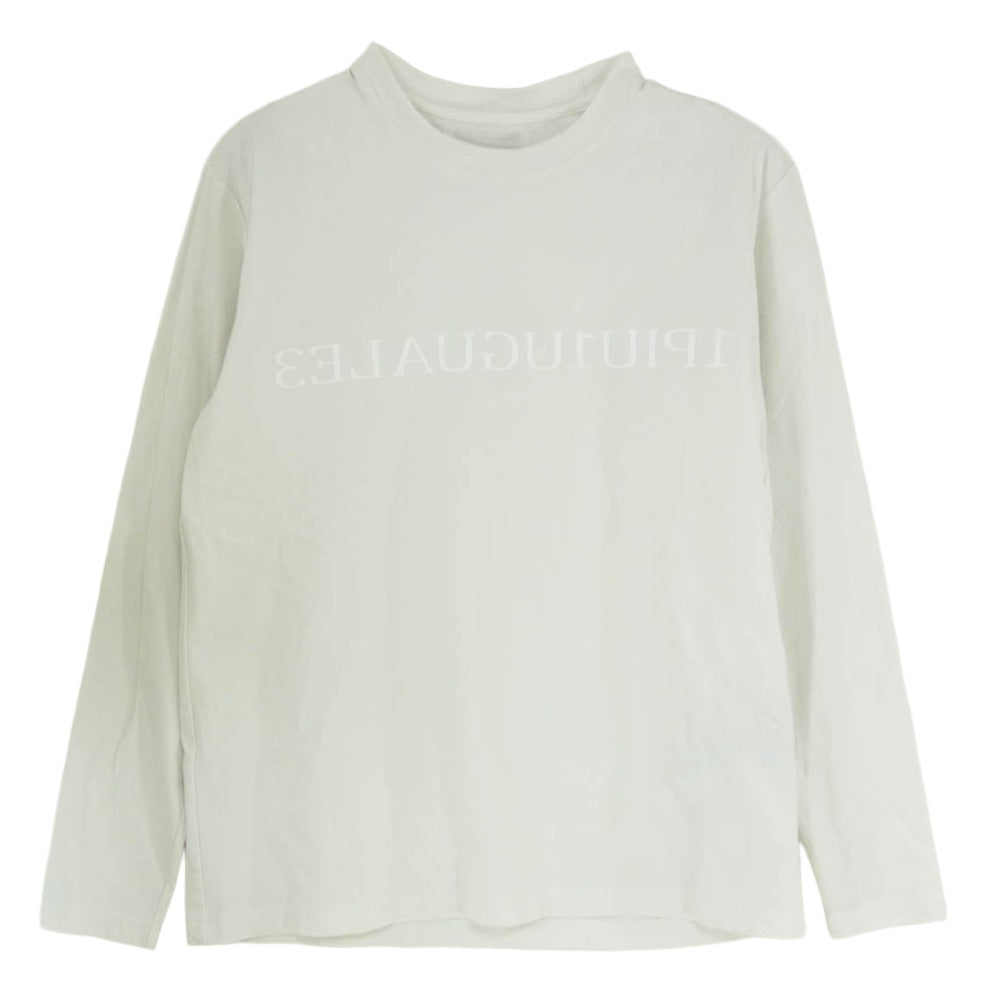 1piu1uguale3 ウノピュウノウグァーレトレ フロント 反転 ロゴ クルーネック ストレッチ 長袖 Tシャツ カットソー オフホワイト系 IV【中古】
