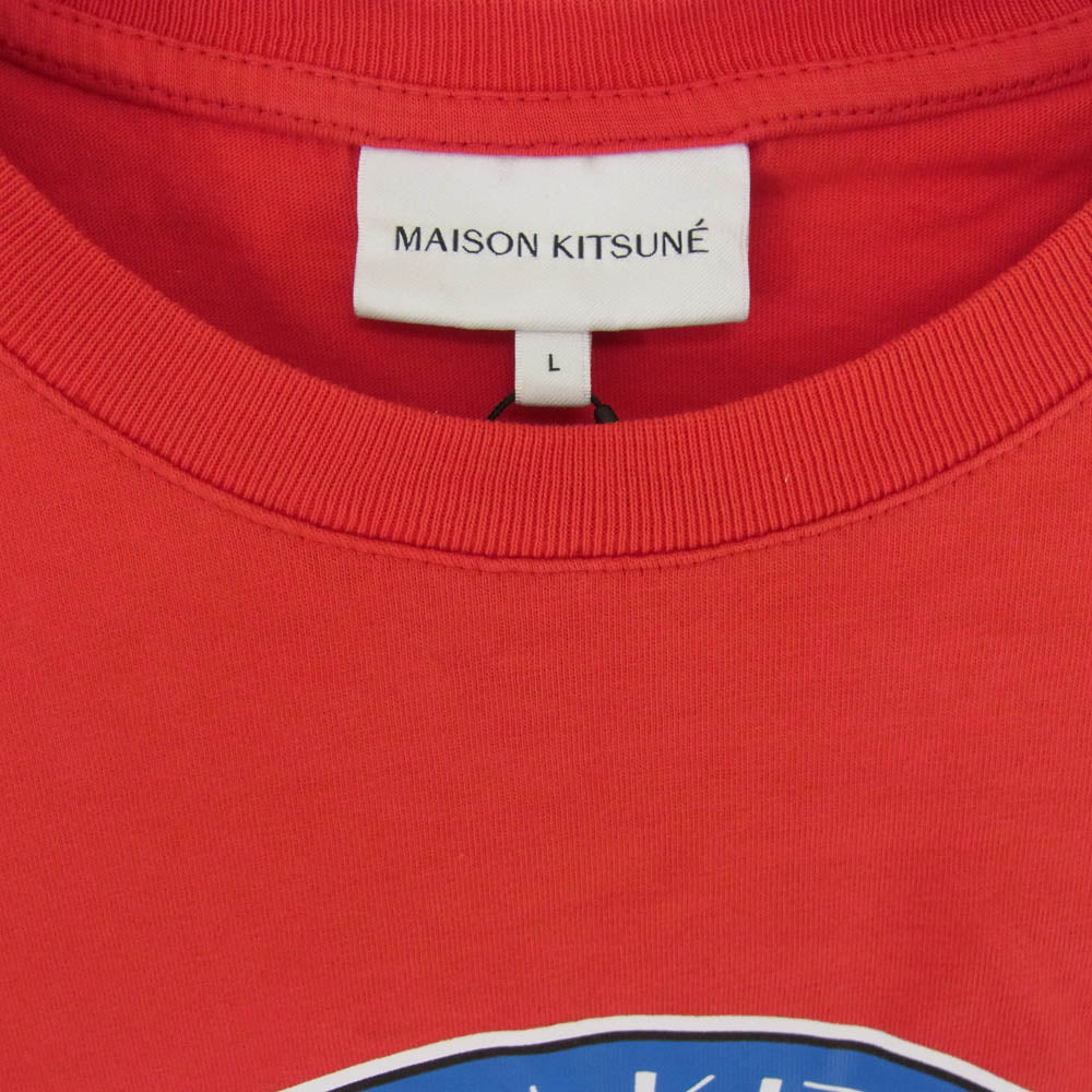 MAISON KITSUNE メゾンキツネ 韓国 限定 カレッジロゴ プリント ショートスリーブ 半袖 Ｔシャツ TEE レッド系 L【極上美品】【中古】