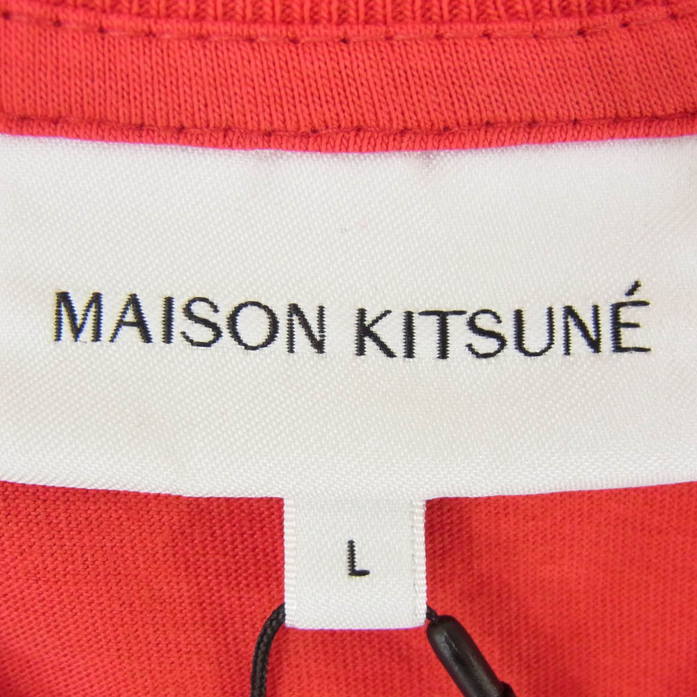 MAISON KITSUNE メゾンキツネ 韓国 限定 カレッジロゴ プリント ショートスリーブ 半袖 Ｔシャツ TEE レッド系 L【極上美品】【中古】