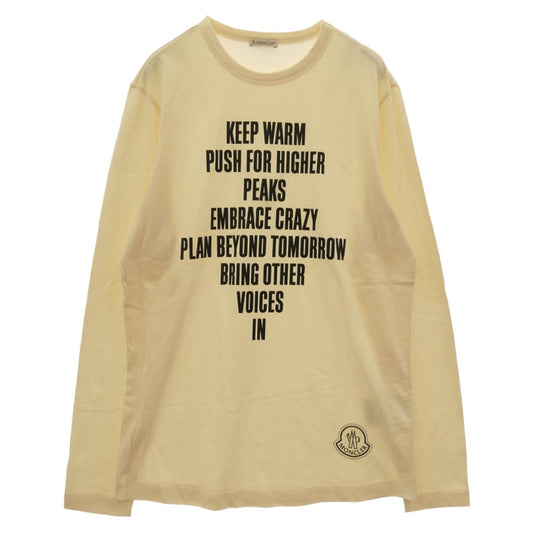 MONCLER モンクレール 21AW G20918D0001 28390T LS TSHIRT KEEP WARM PUSH メッセージ 裾 ロゴプリント クルーネック 長袖 Ｔシャツ カットソー ベージュ系 S【中古】