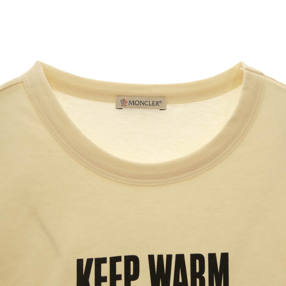 MONCLER モンクレール 21AW G20918D0001 28390T LS TSHIRT KEEP WARM PUSH メッセージ 裾 ロゴプリント クルーネック 長袖 Ｔシャツ カットソー ベージュ系 S【中古】