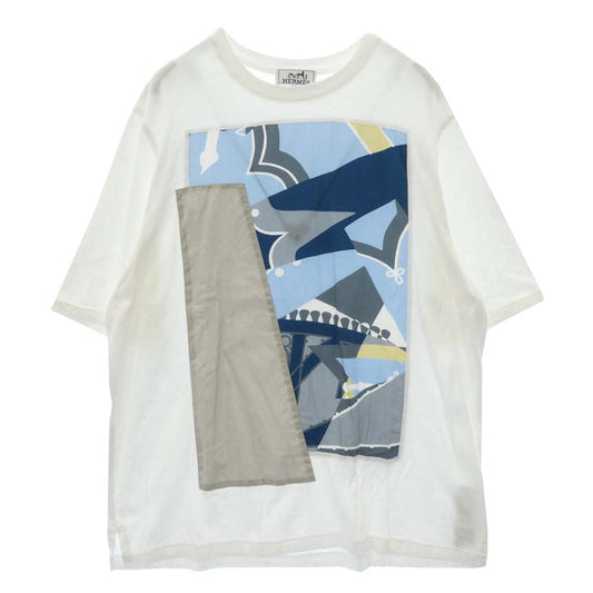 HERMES エルメス ジオメトリック パネル 切替 半袖 Tシャツ カットソー ホワイト系 M【美品】【中古】