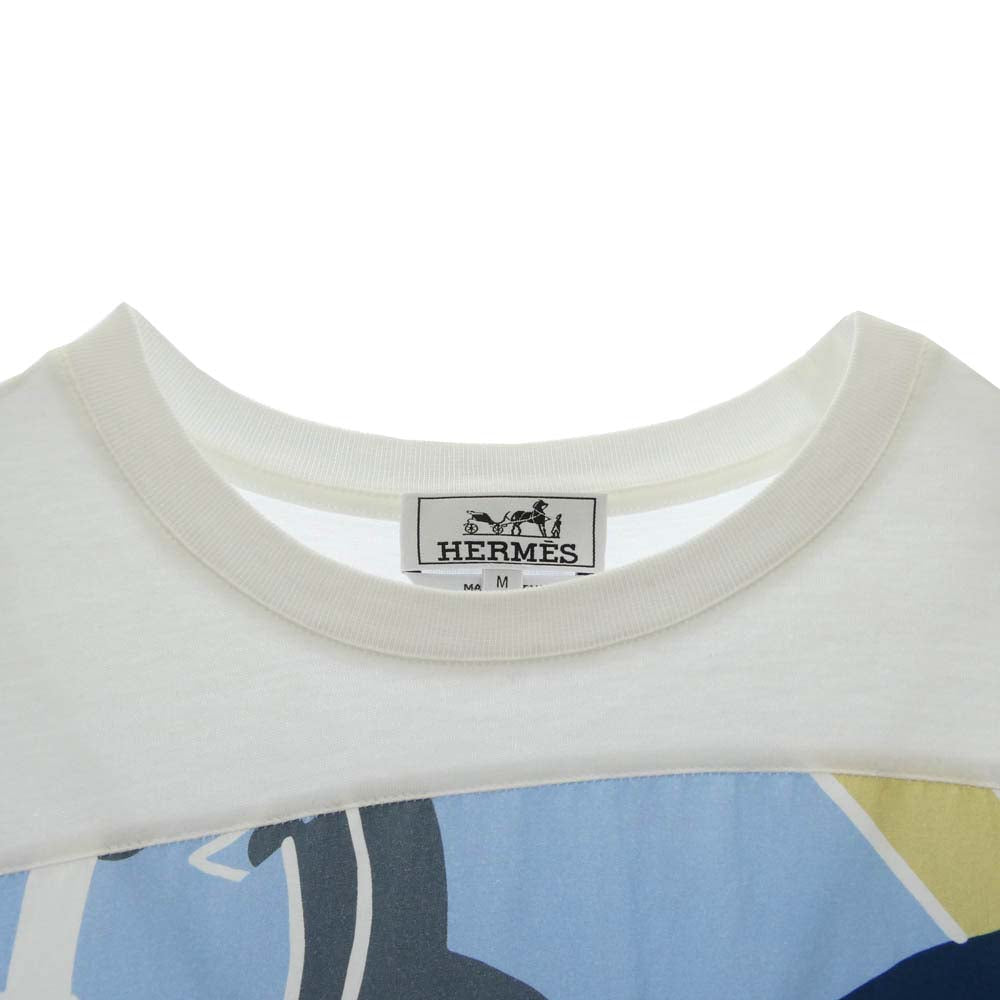 HERMES エルメス ジオメトリック パネル 切替 半袖 Tシャツ カットソー ホワイト系 M【美品】【中古】
