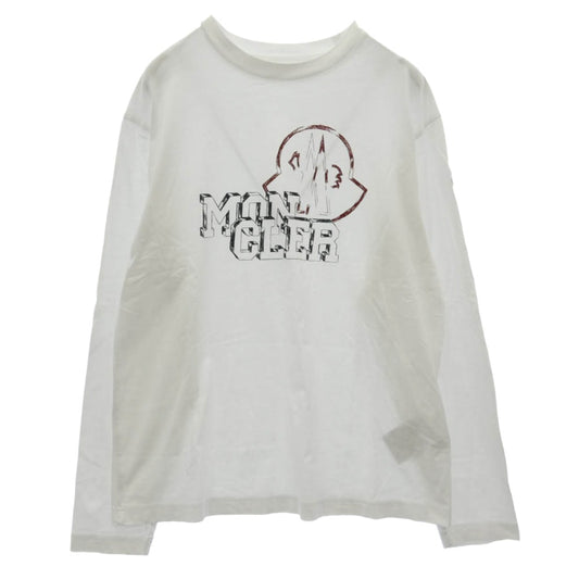 MONCLER モンクレール 24AW J20918D00019 89AJS LS TSHIRT フロントロゴプリント ショルダーワッペン クルーネック 長袖 Ｔシャツ カットソー ホワイト系 XS【中古】