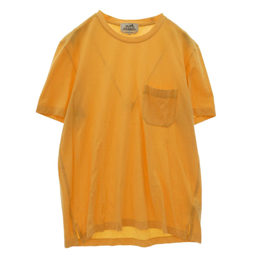 HERMES エルメス クルーネック コットン 半袖 ポケット Tシャツ イエロー系 S【中古】