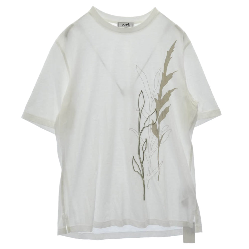 HERMES エルメス 国内正規品 3D ハーバリウム ボタニカル プリント 半袖 Ｔシャツ カットソー ホワイト系 S【美品】【中古】