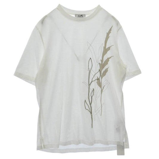 HERMES エルメス 国内正規品 3D ハーバリウム ボタニカル プリント 半袖 Ｔシャツ カットソー ホワイト系 S【美品】【中古】