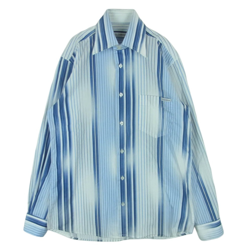 DOLCE&GABBANA ドルチェアンドガッバーナ ストライプ 長袖 シャツ 15.5 ライトブルー系 ブルー系 ホワイト系 39【中古】