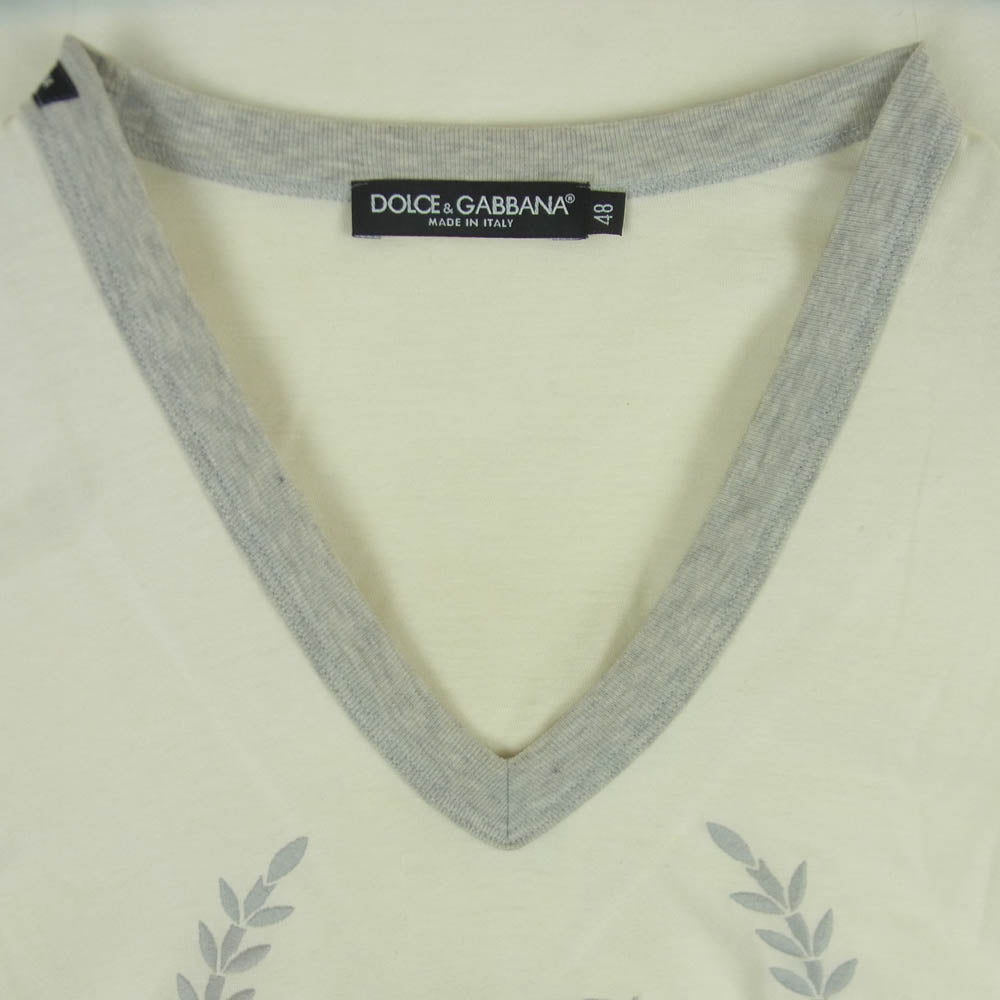 DOLCE&GABBANA ドルチェアンドガッバーナ DG刺繍 Vネック 半袖 Tシャツ カットソー コットン イタリア製 クリーム色系 48【中古】