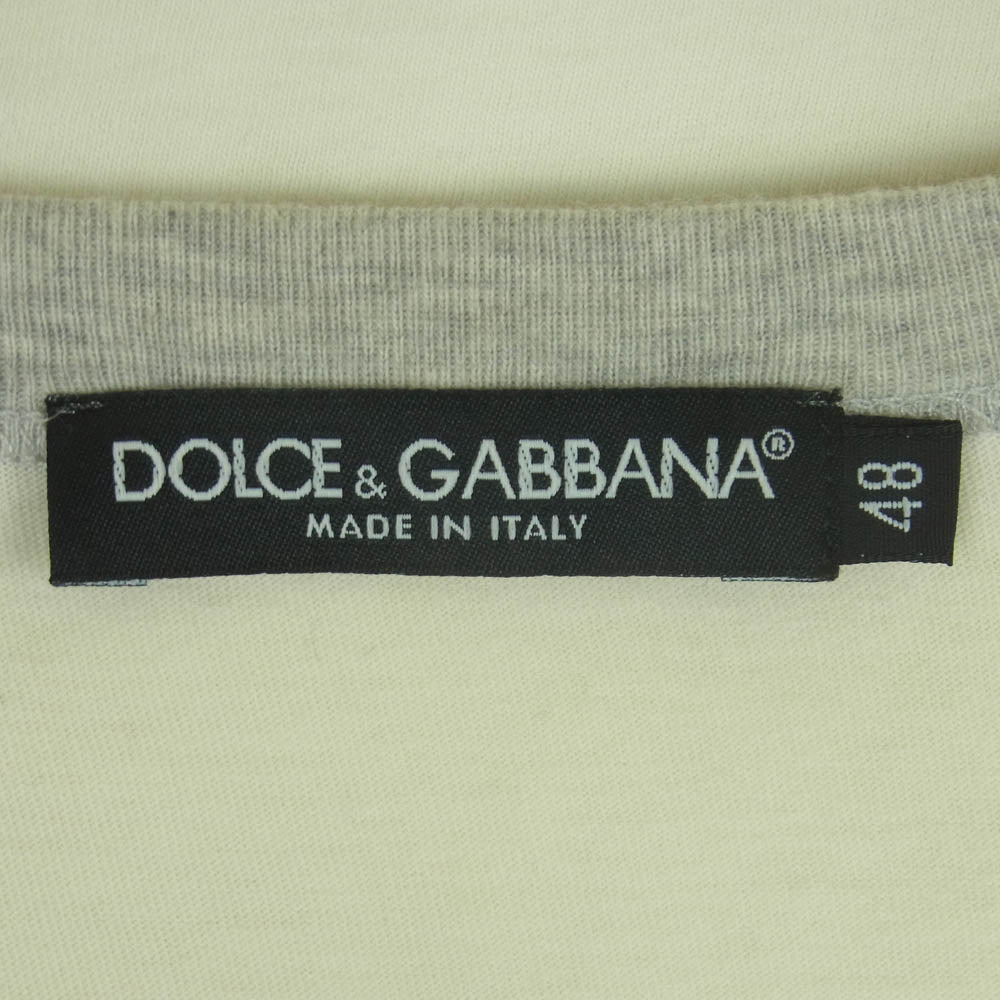 DOLCE&GABBANA ドルチェアンドガッバーナ DG刺繍 Vネック 半袖 Tシャツ カットソー コットン イタリア製 クリーム色系 48【中古】