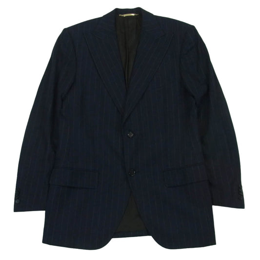 DOLCE&GABBANA ドルチェアンドガッバーナ ピークドラペル ストライプ 2B シングル テーラード ジャケット ダークネイビー系 48【中古】