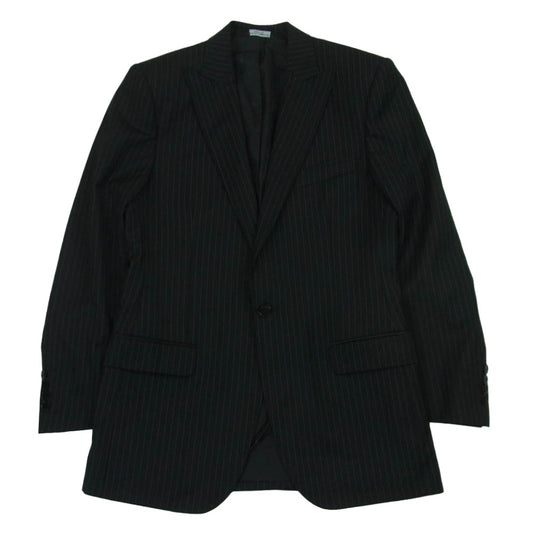 DOLCE&GABBANA ドルチェアンドガッバーナ ピークドラペル ストライプ 1B シングル テーラード ジャケット ブラック系 46【中古】