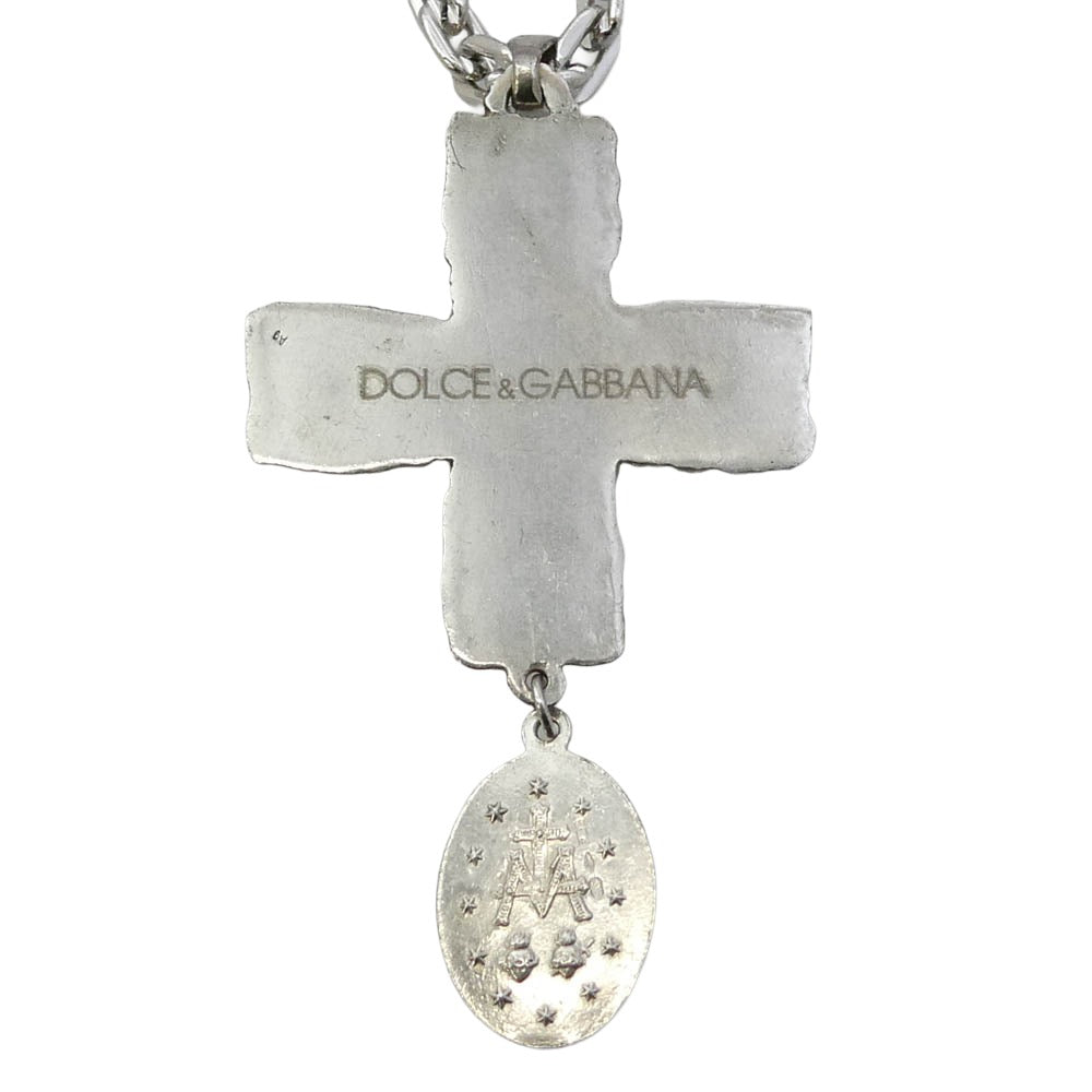 DOLCE&GABBANA ドルチェアンドガッバーナ ロザリオ クロス ペンダント ネックレス シルバー系 ブルー系【中古】