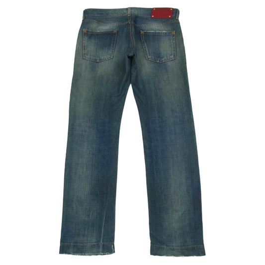 DOLCE&GABBANA ドルチェアンドガッバーナ ZDP61/804N ダメージ 赤パッチ ボタンフライ ジーンズ デニム パンツ インディゴブルー系 48【中古】