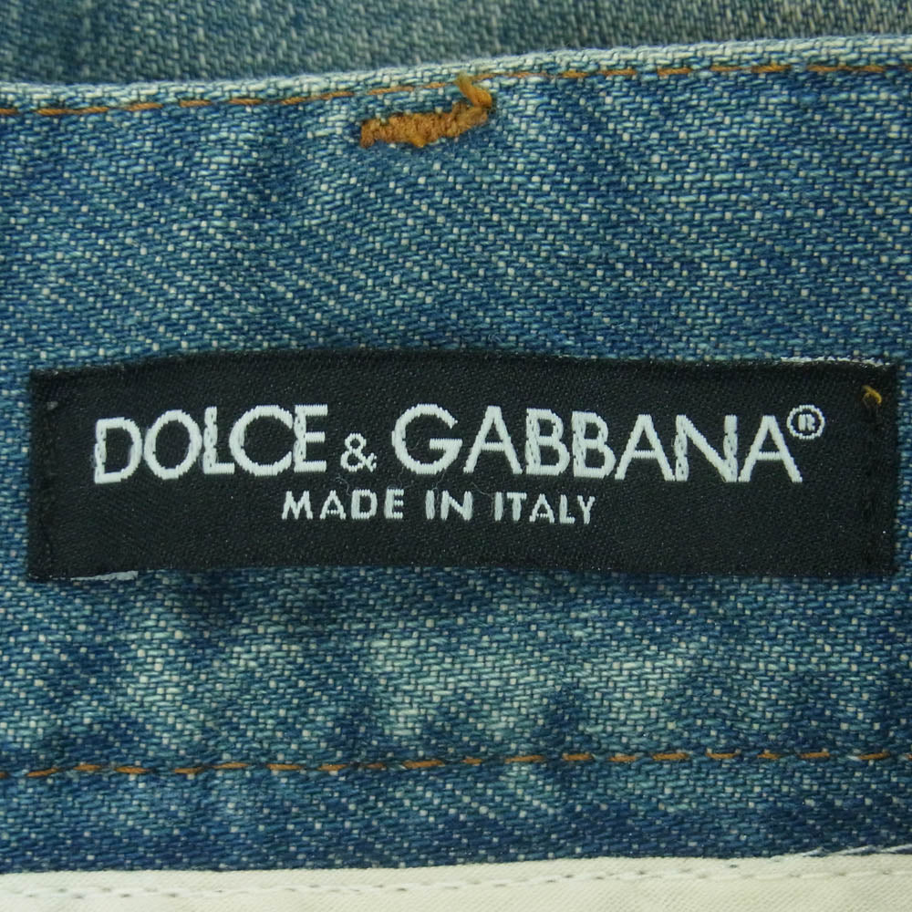 DOLCE&GABBANA ドルチェアンドガッバーナ G309TD/G8112 ダメージ ハラコパッチ ジッパーフライ ストレート ジーンズ デニム パンツ インディゴブルー系 48【中古】