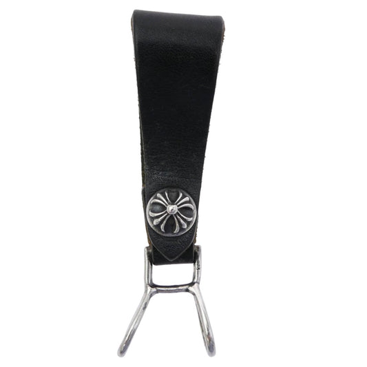 CHROME HEARTS クロムハーツ（原本無） BELT LOOP クロスボール ボタン レザー ベルトループ ブラック系 シルバー系【中古】