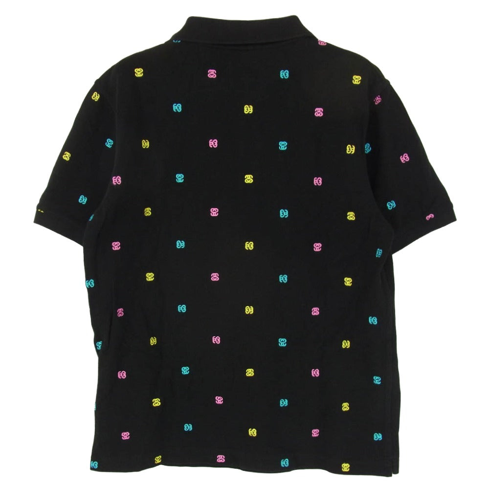 STUSSY ステューシー SS モノグラム 総柄 刺繍 半袖 ポロシャツ ブラック系 S【中古】