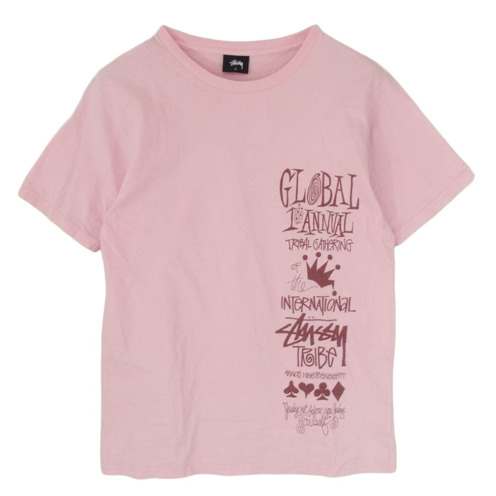STUSSY ステューシー GLOBAL GATHERING サイドプリント Tシャツ 半袖カットソー ピンク系 S【中古】