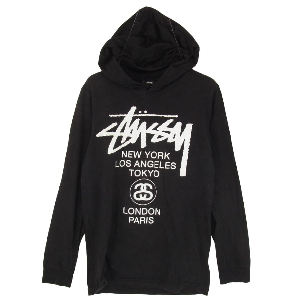 STUSSY ステューシー ワールドツアー フーデッド 長袖カットソー パーカー ブラック系 S【中古】
