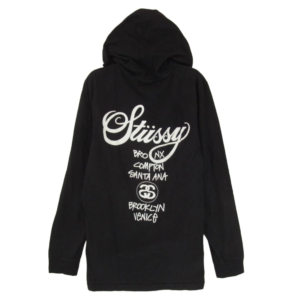 STUSSY ステューシー ワールドツアー フーデッド 長袖カットソー パーカー ブラック系 S【中古】