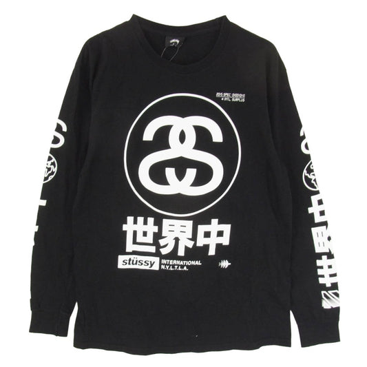 STUSSY ステューシー Japan International LS TEE 世界中 SSロゴ プリント 長袖カットソー ブラック系 M【中古】