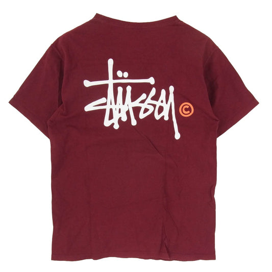 STUSSY ステューシー ストック ロゴ プリント 半袖 Tシャツ カットソー エンジ系 M【中古】