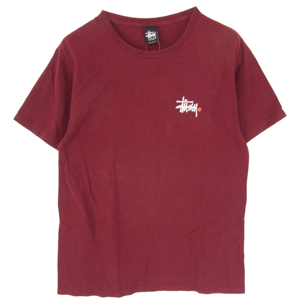 STUSSY ステューシー ストック ロゴ プリント 半袖 Tシャツ カットソー エンジ系 M【中古】