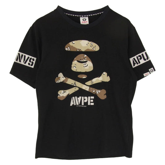 A BATHING APE アベイシングエイプ aaptem2571xx6 AAPE BY A BATHING APE デザートカモ 猿 クロスボーン 半袖 Tシャツ ブラック系 M【中古】