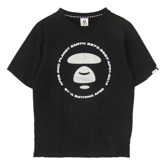 A BATHING APE アベイシングエイプ aaptem0534xxd AAPE BY A BATHING APE ラメ 猿 プリント 半袖 Tシャツ ブラック系 L【中古】