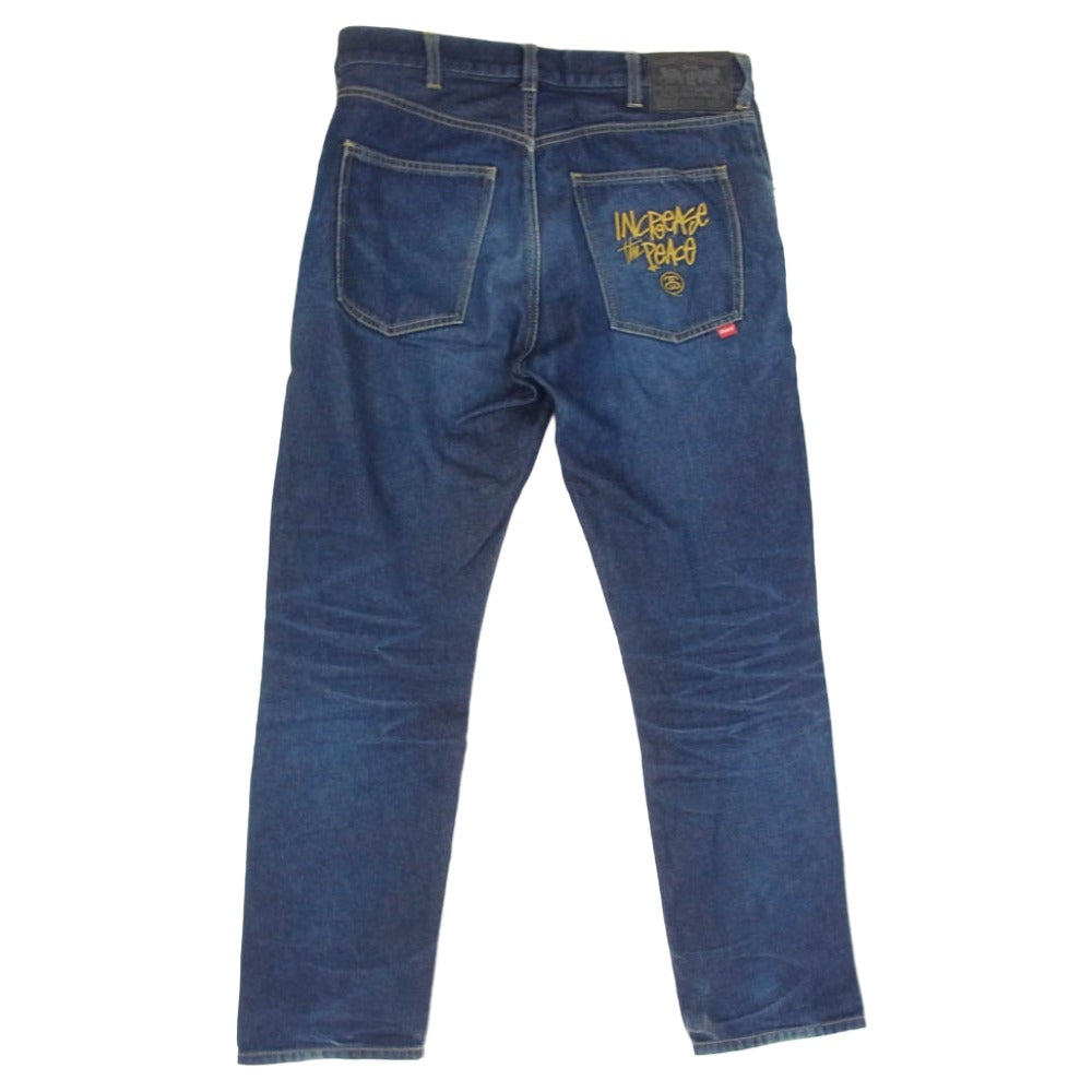 STUSSY ステューシー 【フェイクバスターズ鑑定済】金タグ バックポケット rough and rugged denim SSロゴ 刺繍 ライトオンス デニム パンツ インディゴブルー系 30【中古】