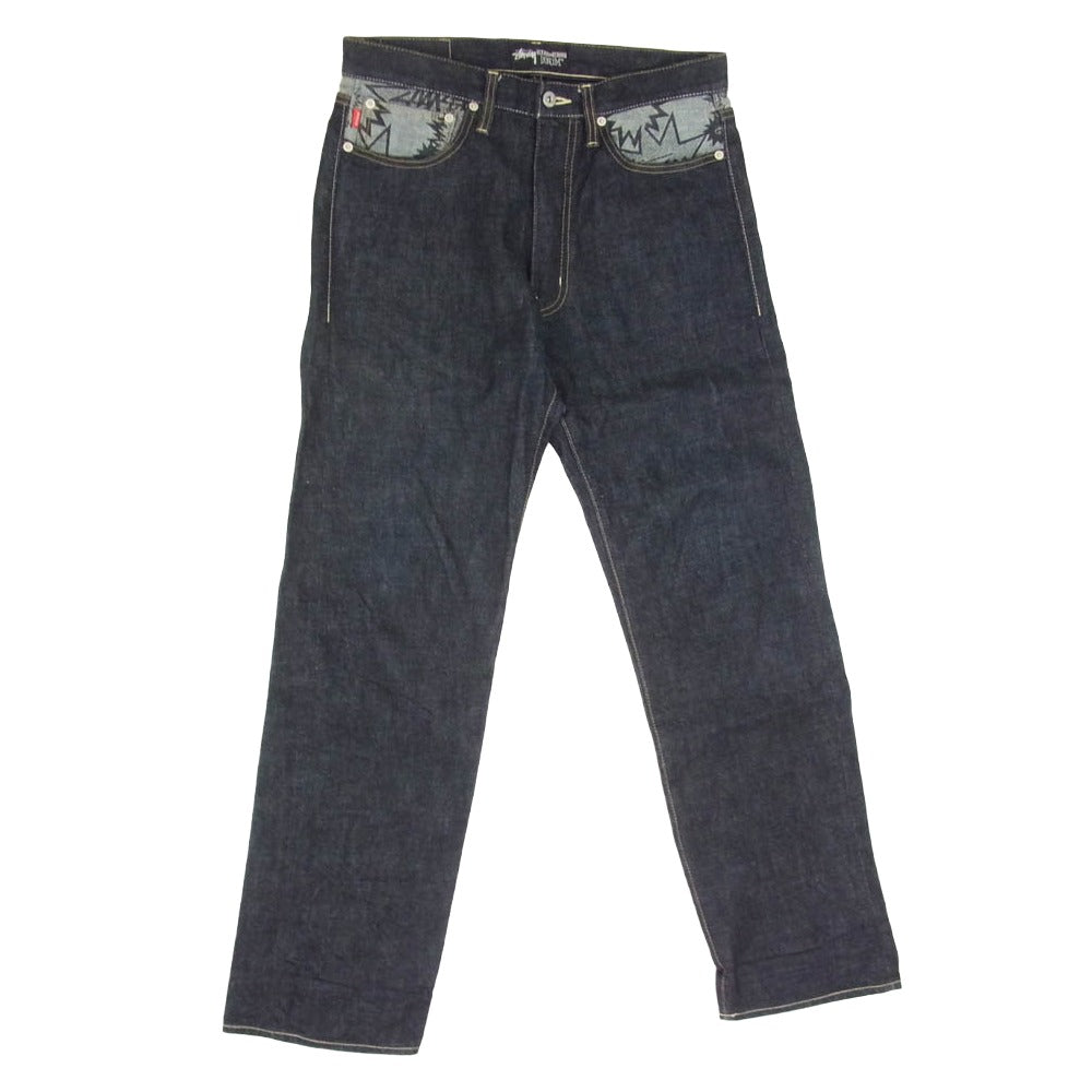 STUSSY ステューシー 金タグ rough and rugged denim プリント切替 デニム パンツ インディゴブルー系 30【中古】