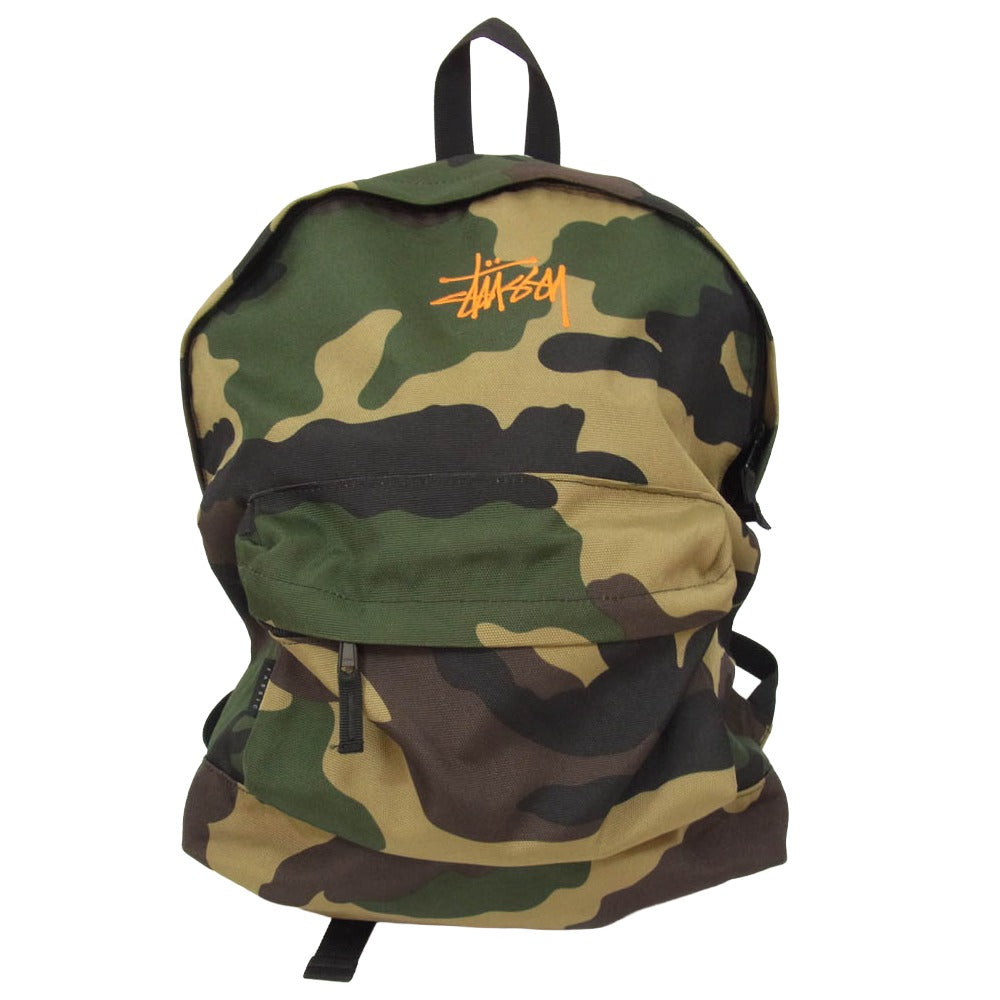 STUSSY ステューシー CORDURA CAMO DAY PACK カモ柄 迷彩 コーデュラ ストックロゴ 刺繍 デイパック リュック カーキ系【中古】