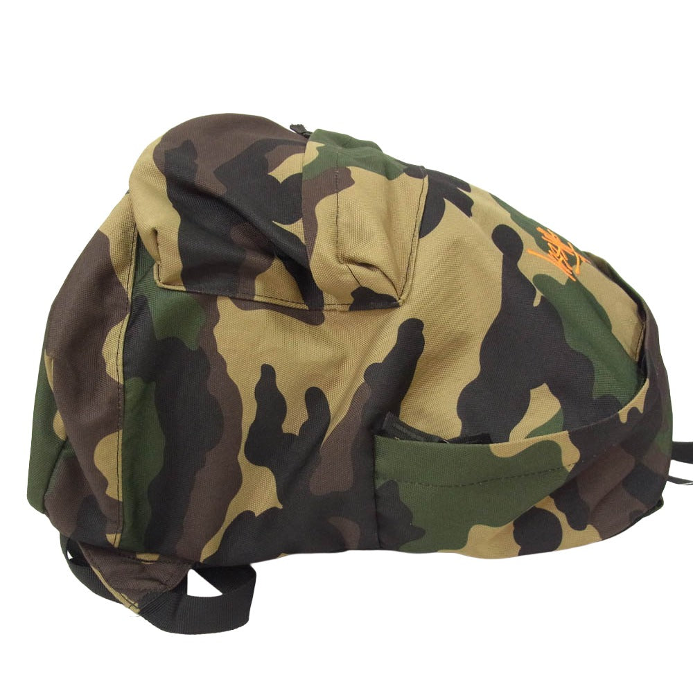 STUSSY ステューシー CORDURA CAMO DAY PACK カモ柄 迷彩 コーデュラ ストックロゴ 刺繍 デイパック リュック カーキ系【中古】