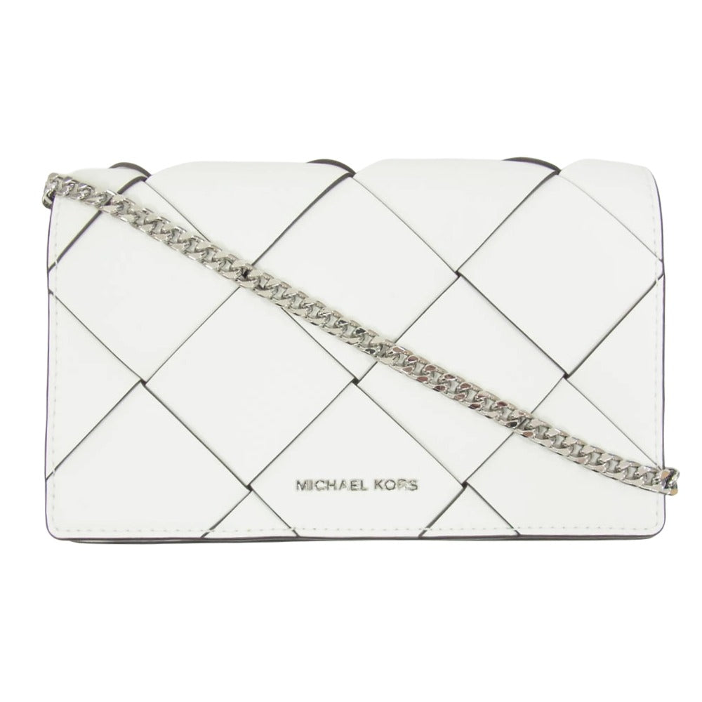 Michael Kors マイケルコース 7MPLRKG6 L9JMB7F JET SET ウーヴン レザー フラップ チェーン クロスボディ ショルダーバッグ ホワイト系【中古】