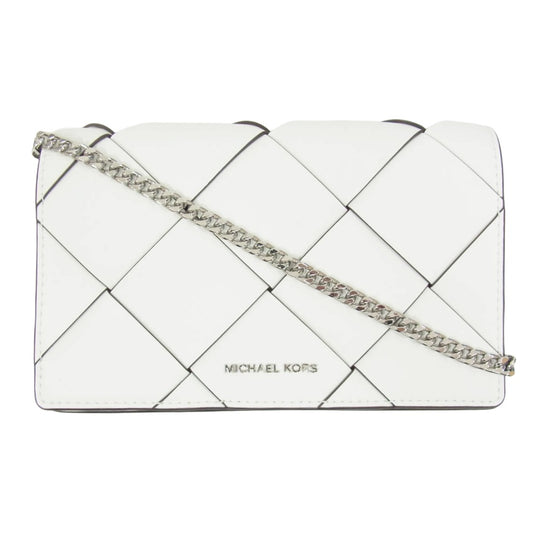 Michael Kors マイケルコース 7MPLRKG6 L9JMB7F JET SET ウーヴン レザー フラップ チェーン クロスボディ ショルダーバッグ ホワイト系【中古】
