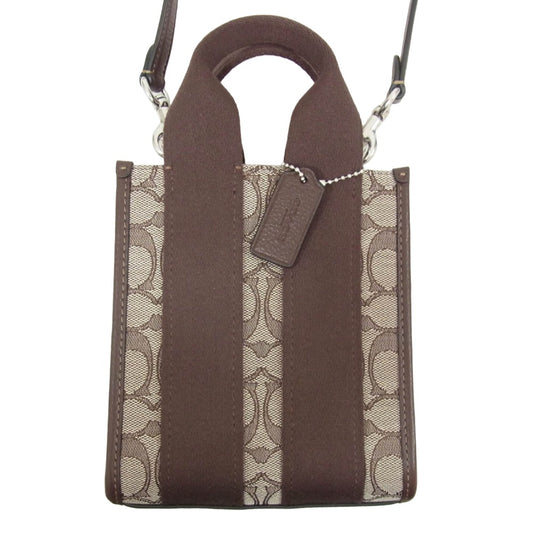 COACH コーチ CCL75 2WAY シグネチャー ジャカード スミス ミニ トート ハンド バッグ ブラウン系【中古】