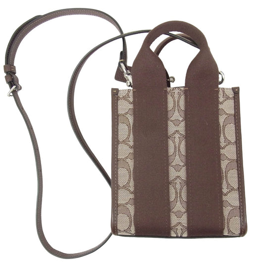 COACH コーチ CCL75 2WAY シグネチャー ジャカード スミス ミニ トート ハンド バッグ ブラウン系【中古】