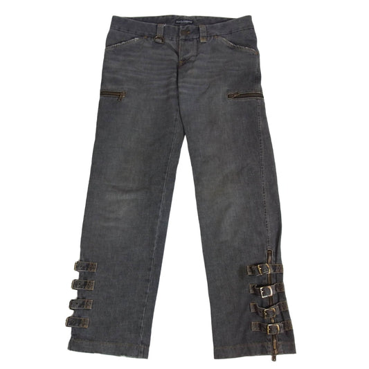 DOLCE&GABBANA ドルチェアンドガッバーナ ボンテージ デニム パンツ グレー系 48【中古】