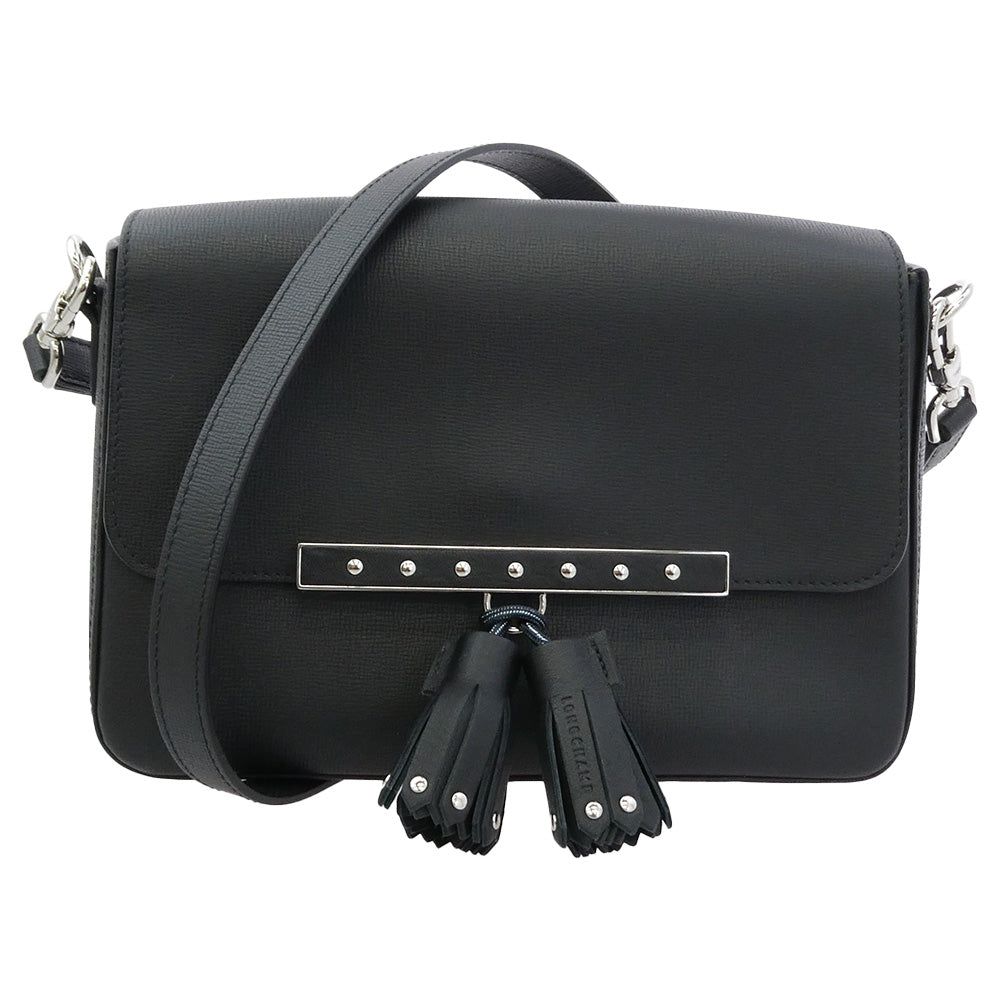 Longchamp ロンシャン Game on ゲームオン レザー ショルダー バッグ ブラック系【美品】【中古】