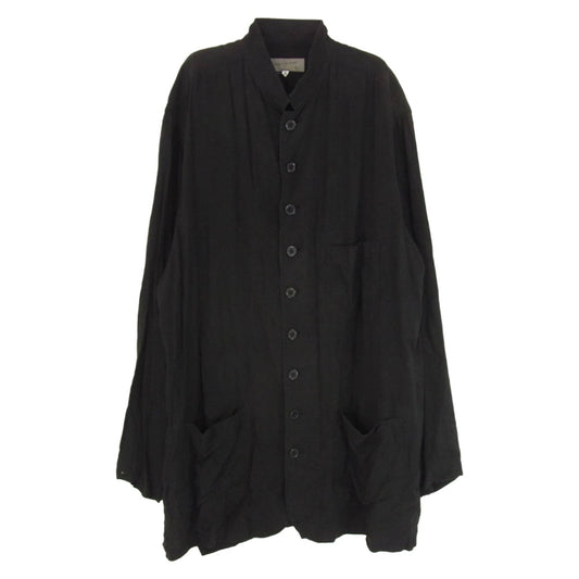 Yohji Yamamoto POUR HOMME ヨウジヤマモトプールオム HN-B44-222 スタンドカラー ロングスリーブ 長袖 ロング シャツ ブラック系 2【中古】