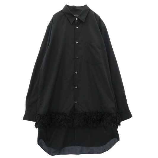 COMME des GARCONS HOMME PLUS コムデギャルソンオムプリュス 23AW PL-B016 フェイクファー 切替 ロングスリーブ 長袖 ボタンダウン シャツ ブラック系 M【中古】