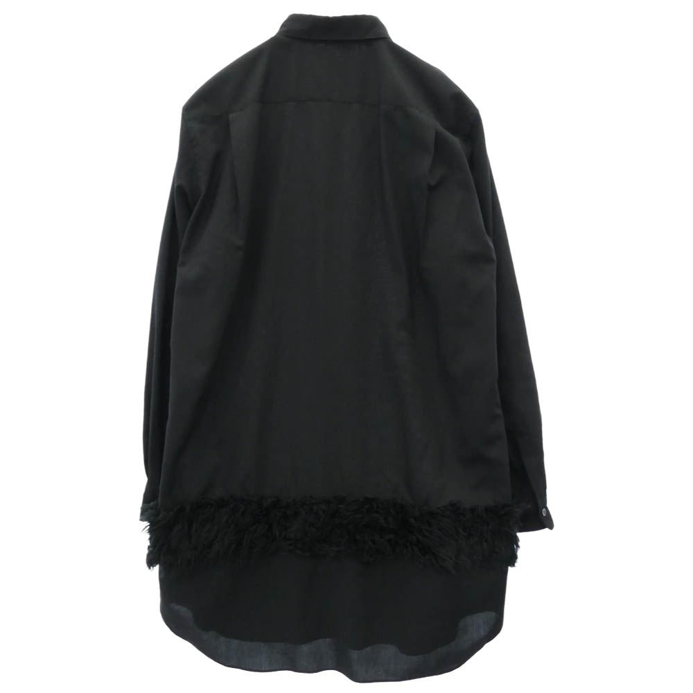 COMME des GARCONS HOMME PLUS コムデギャルソンオムプリュス 23AW PL-B016 フェイクファー 切替 ロングスリーブ 長袖 ボタンダウン シャツ ブラック系 M【中古】
