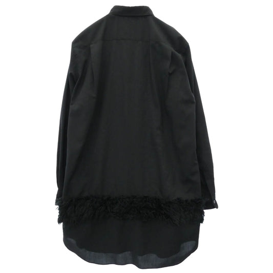 COMME des GARCONS HOMME PLUS コムデギャルソンオムプリュス 23AW PL-B016 フェイクファー 切替 ロングスリーブ 長袖 ボタンダウン シャツ ブラック系 M【中古】