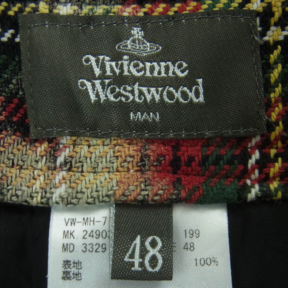 Vivienne WestwoodMAN ヴィヴィアンウエストウッドマン VW-MH-71466 MIST CHECK SAMURAI ミストチェック サムライ トラウザー テーパード パンツ ブラック系 ベージュ系 48【中古】